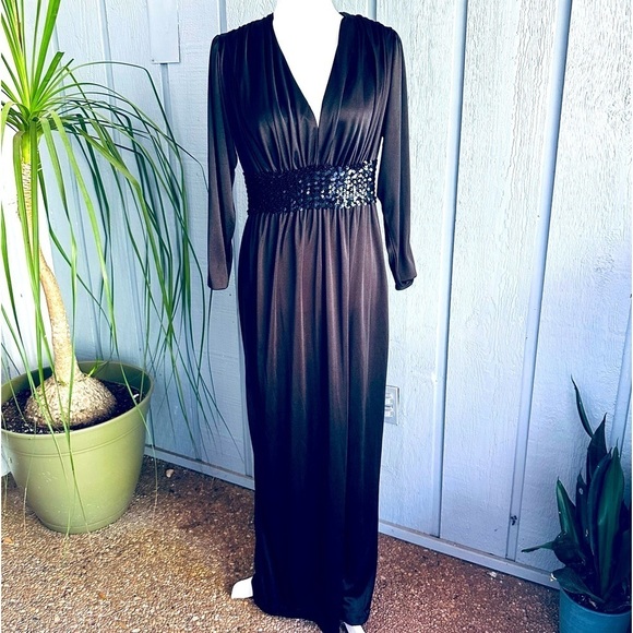 Vintage Dresses & Skirts - Claralura Original California Vintage Gown Black Maxi Dress Long 1970s 1980s 80s